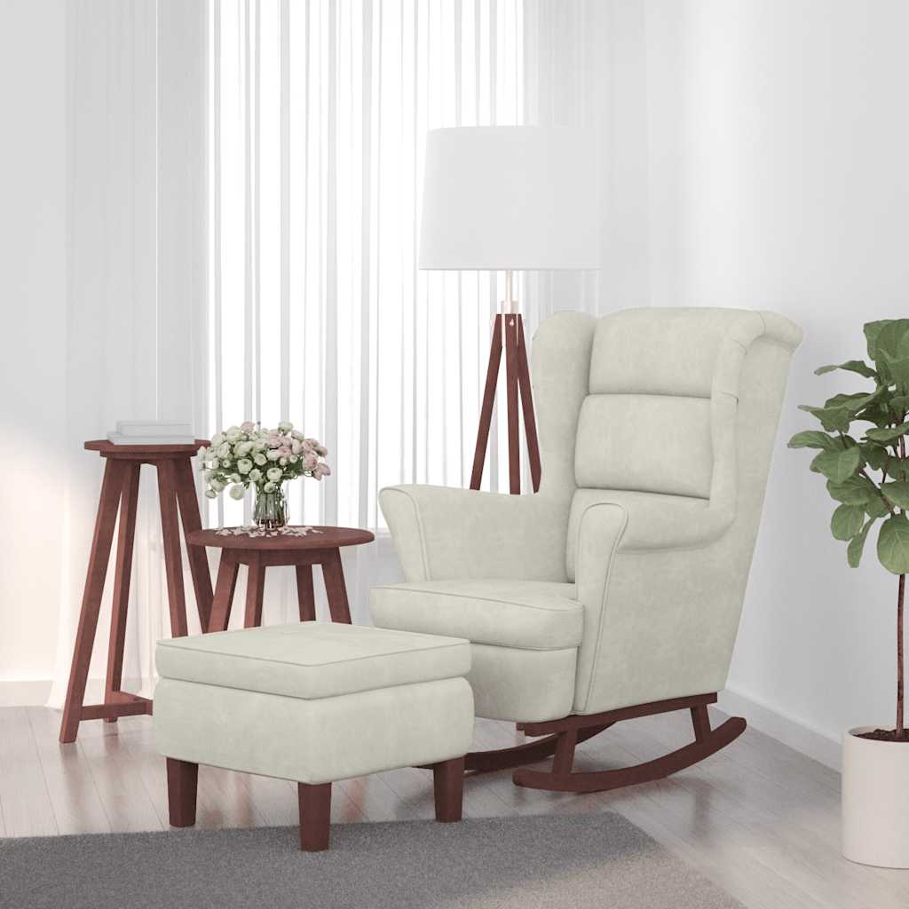 vidaXL Fotel bujany z uszak, kremowy aksamit i lite drewno