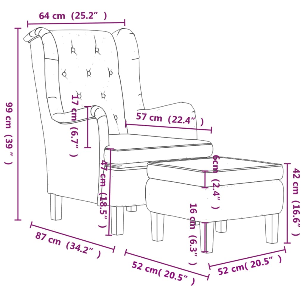 Fotoliu cu taburet, gri deschis, catifea