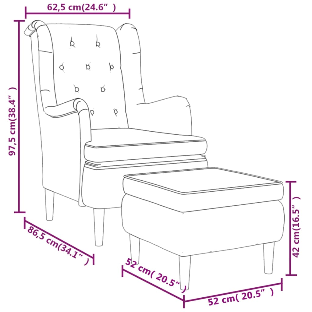 Fotoliu cu taburet, gri deschis, material textil