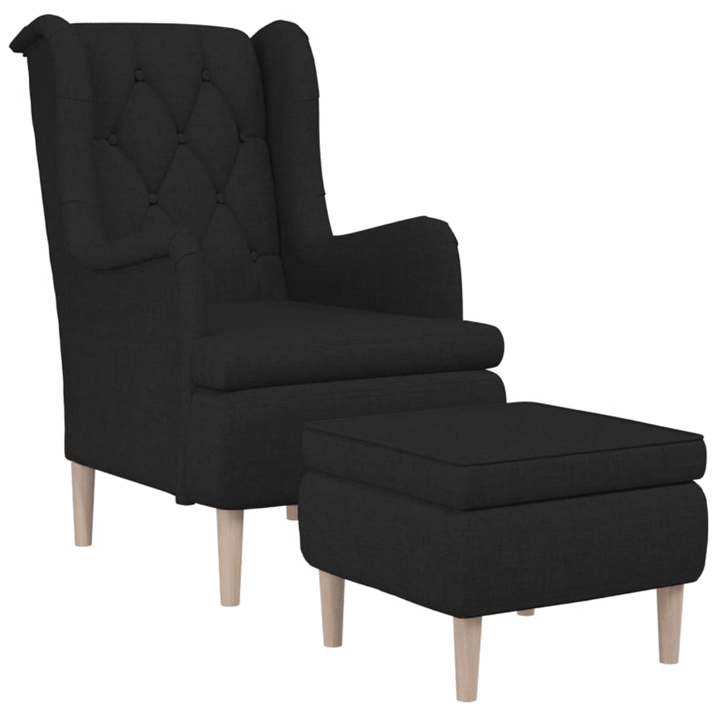 

vidaXL Fauteuil met voetenbank stof zwart