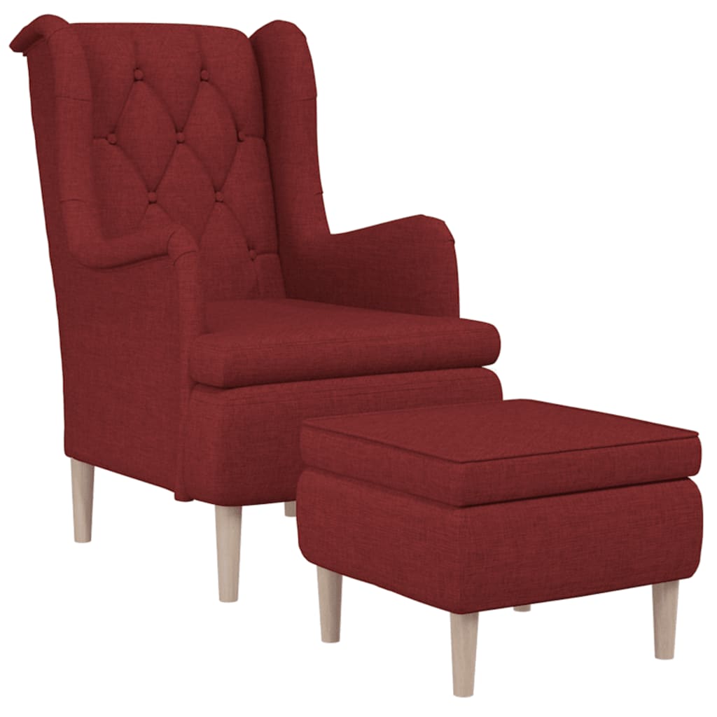 vidaXL Fauteuil met voetenbank stof wijnrood