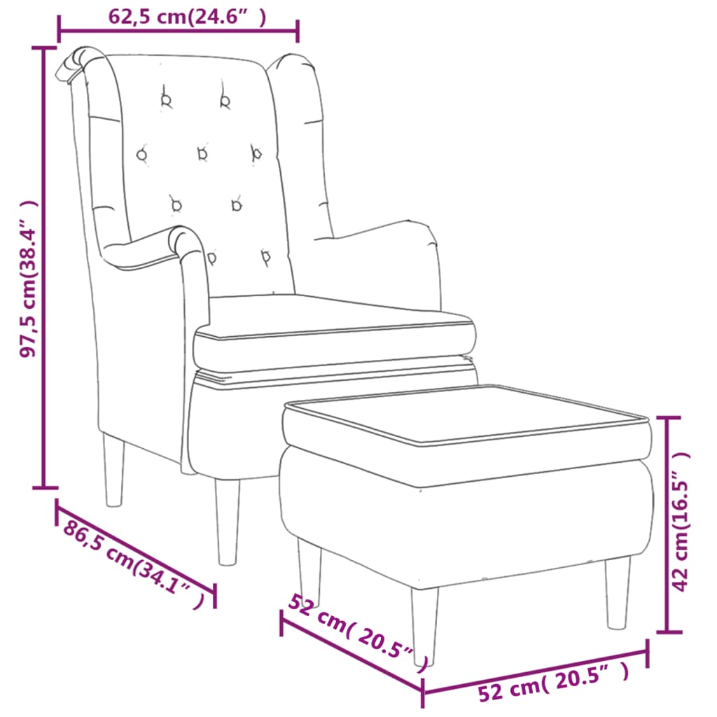 Fotoliu cu taburet, violet, material textil