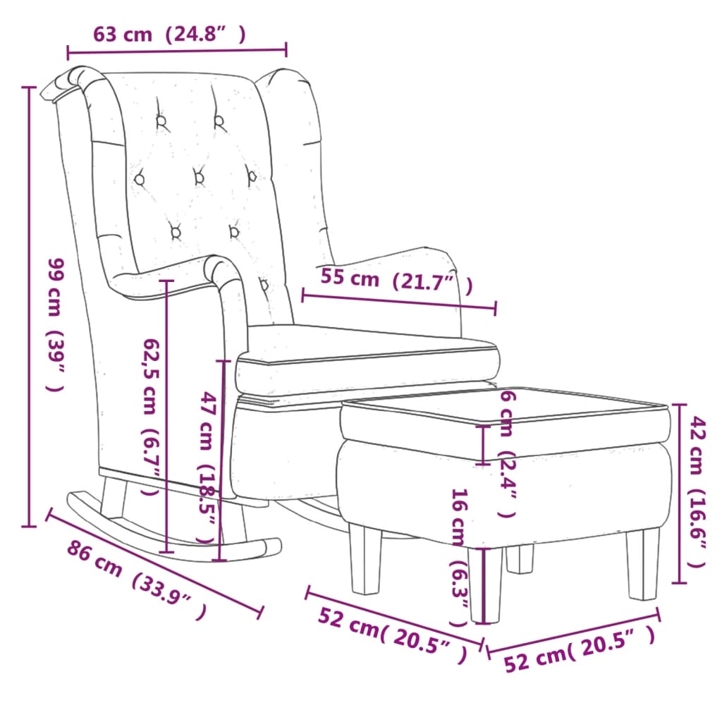 barna bársony karosszék hintalábakkal és lábtartóval