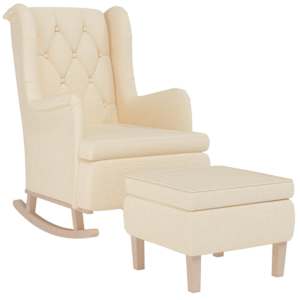 vidaXL Schaukelsessel mit Hocker Creme Stoff