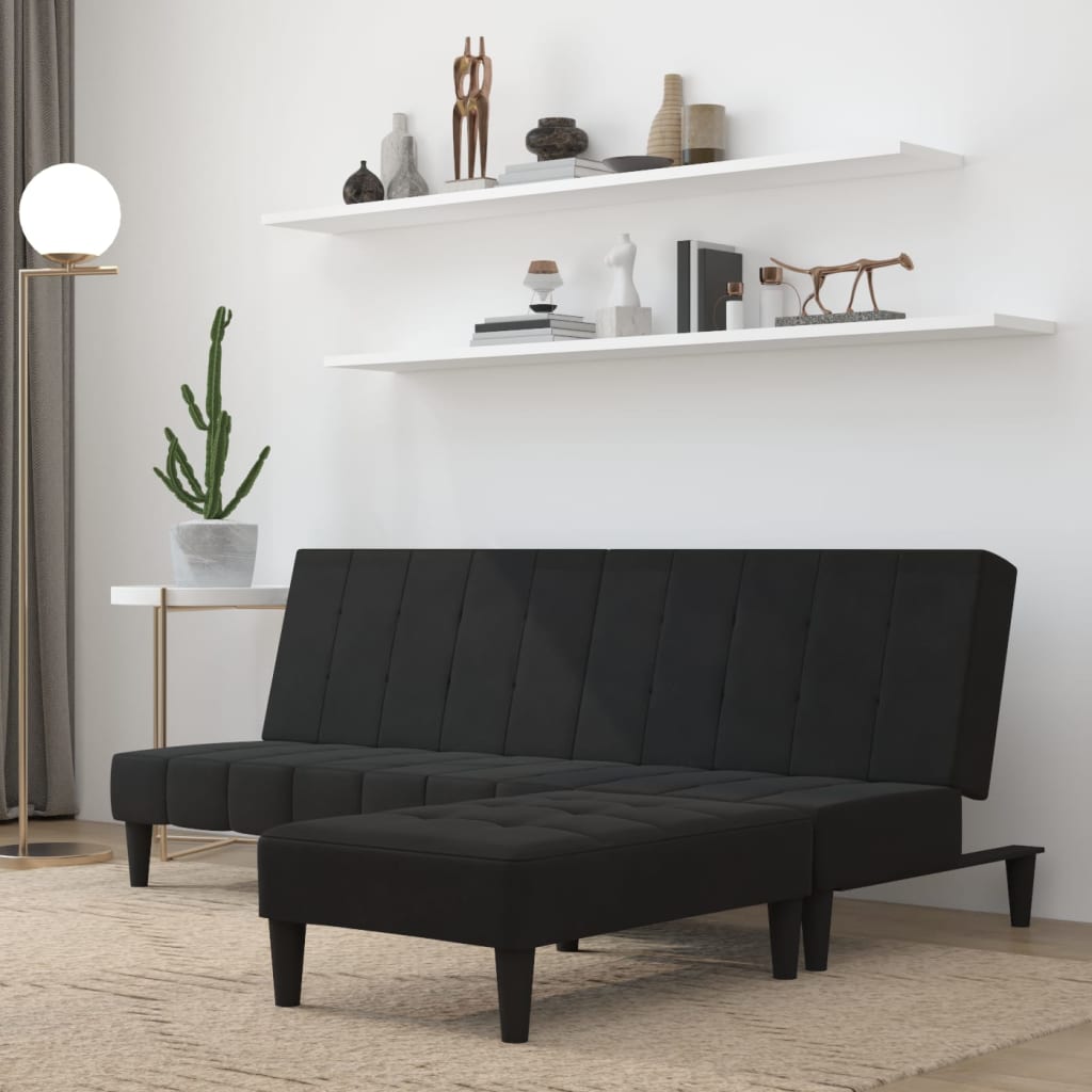 vidaXL 2-personers sovesofa med skammel mikrofiberstof sort