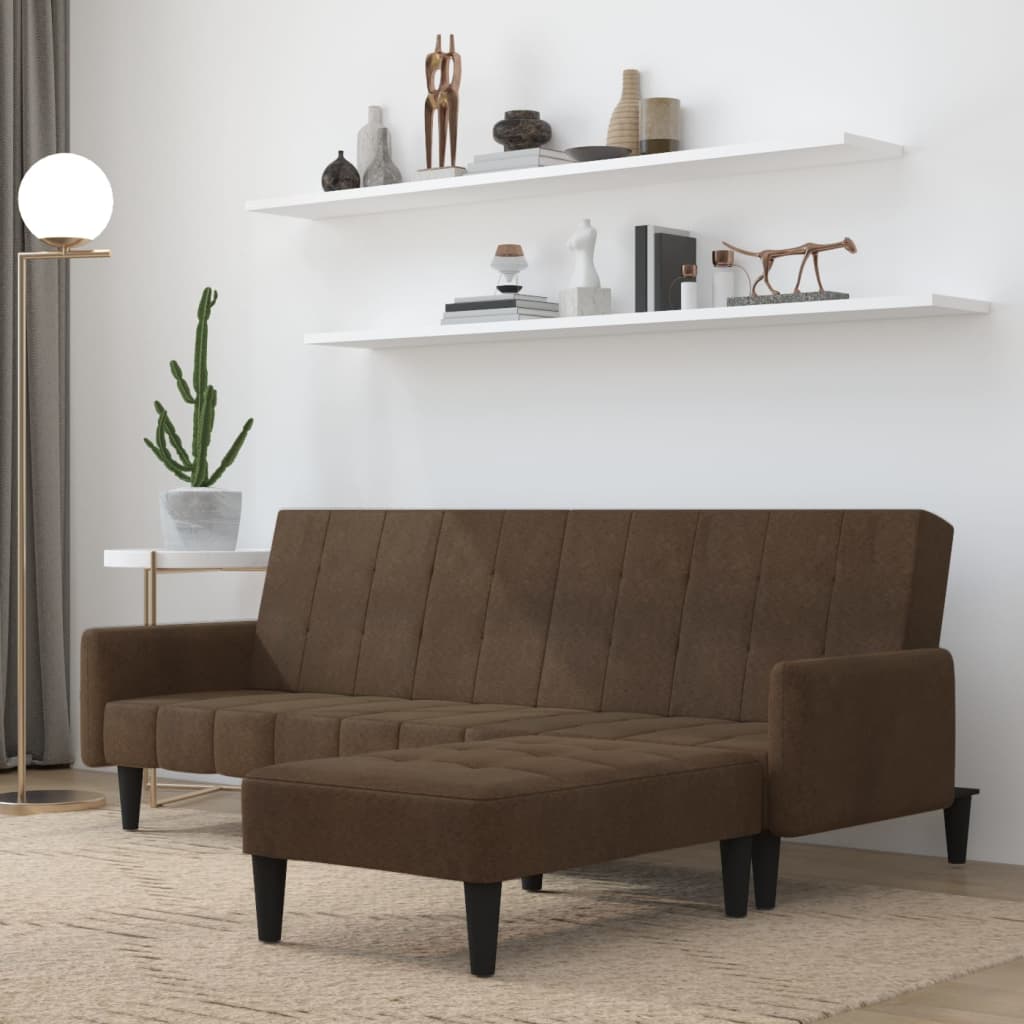 vidaXL Sofá-cama 2 lugares com banco tecido de microfibra castanho