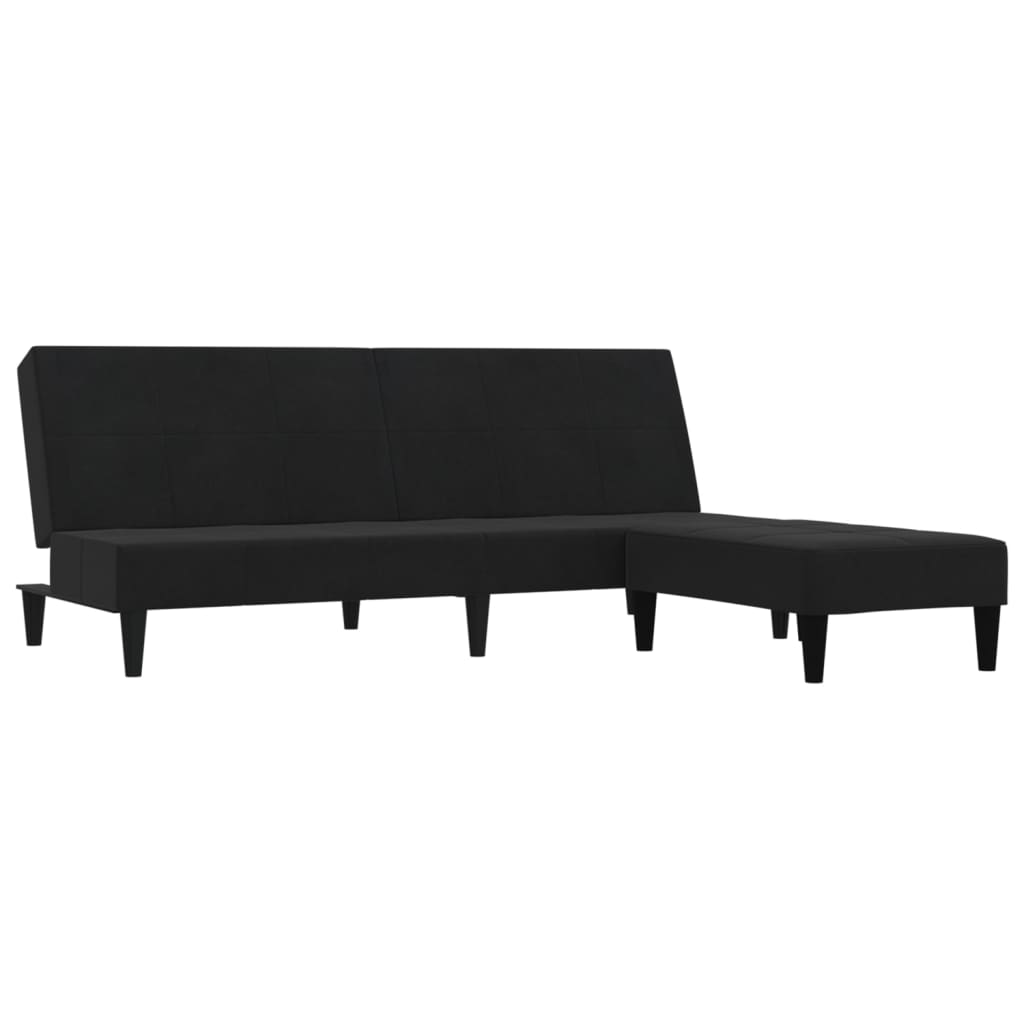 vidaXL Dvivietė sofa-lova su taburete, juoda, mikropluošto audinys