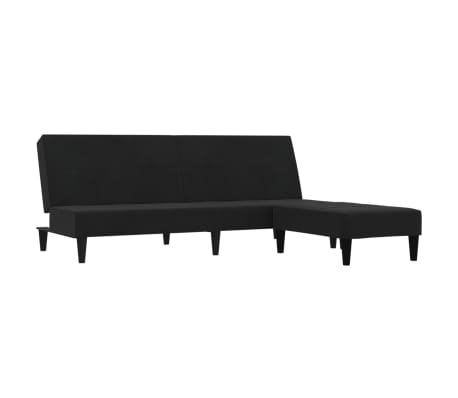 vidaXL Dvivietė sofa-lova su taburete, juoda, mikropluošto audinys