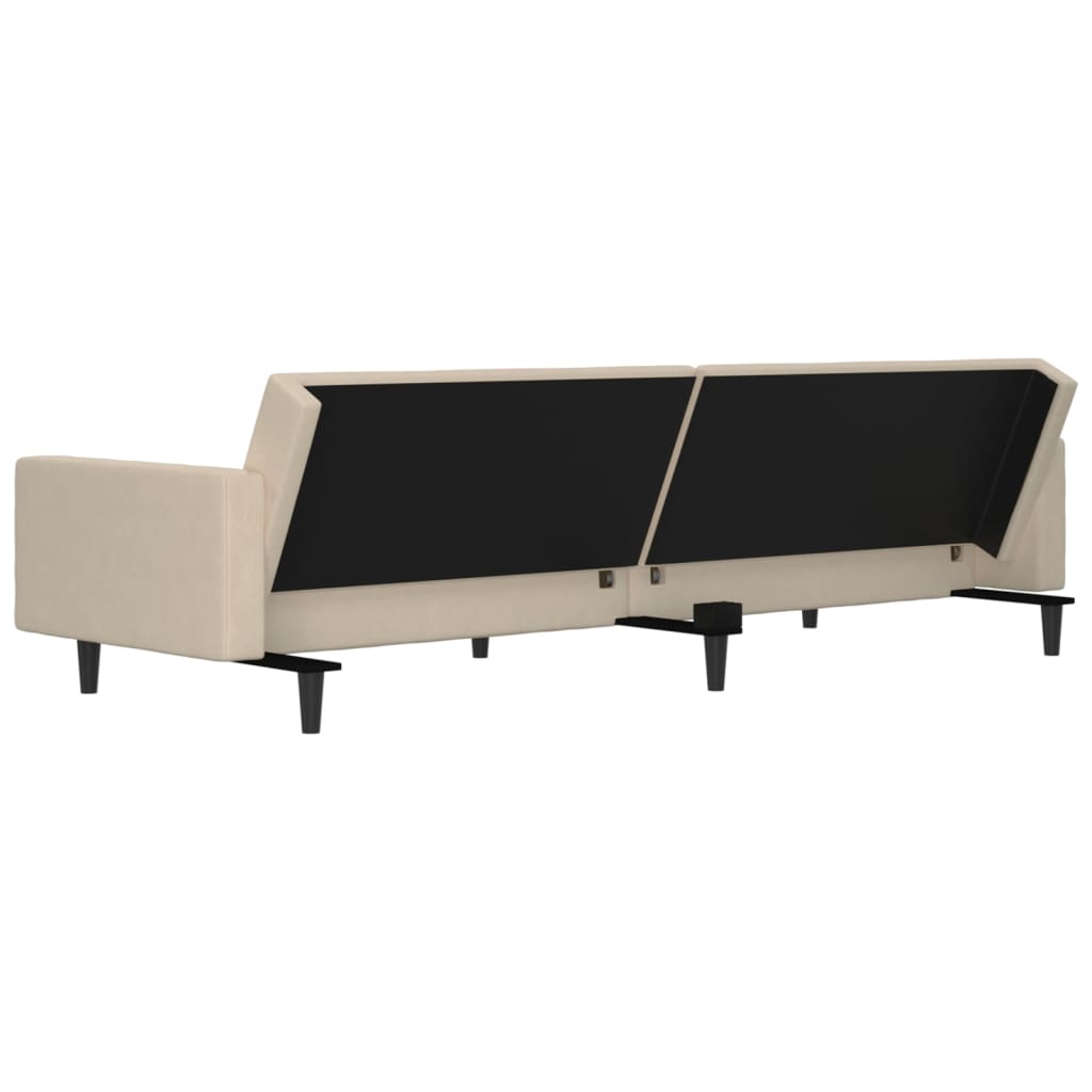 kétszemélyes krémszínű mikroszálas kanapéágy lábtartóval