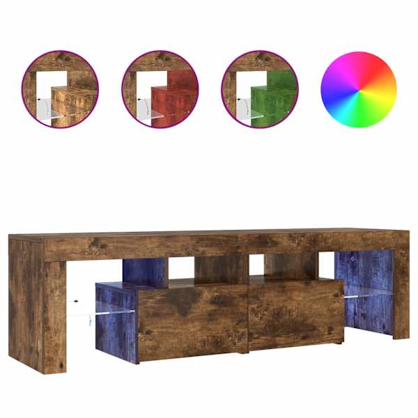 vidaXL telerialus LED-tuledega, suitsutatud tamm, 140 x 36,5 x 40 cm