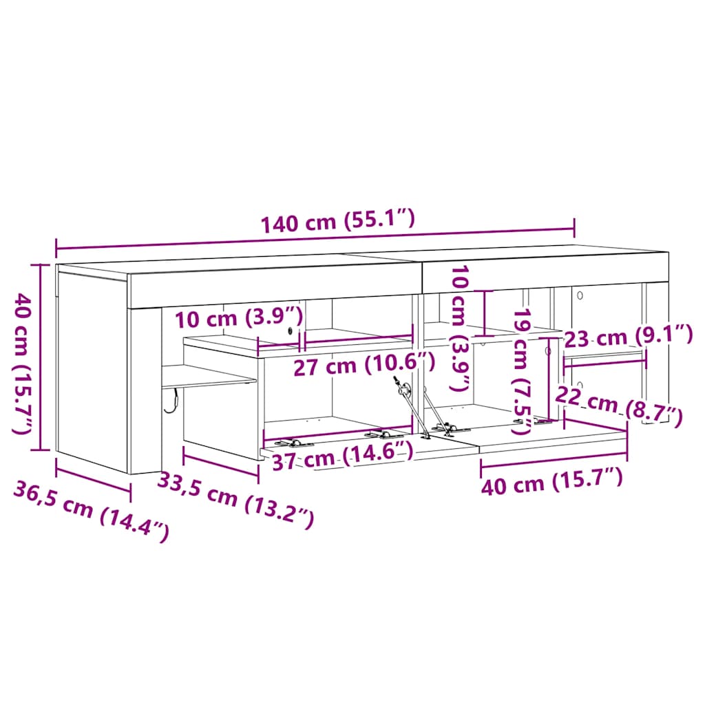 TV skříňka s LED osvětlením kouřový dub 140 x 36,5 x 40 cm - obrázek 16