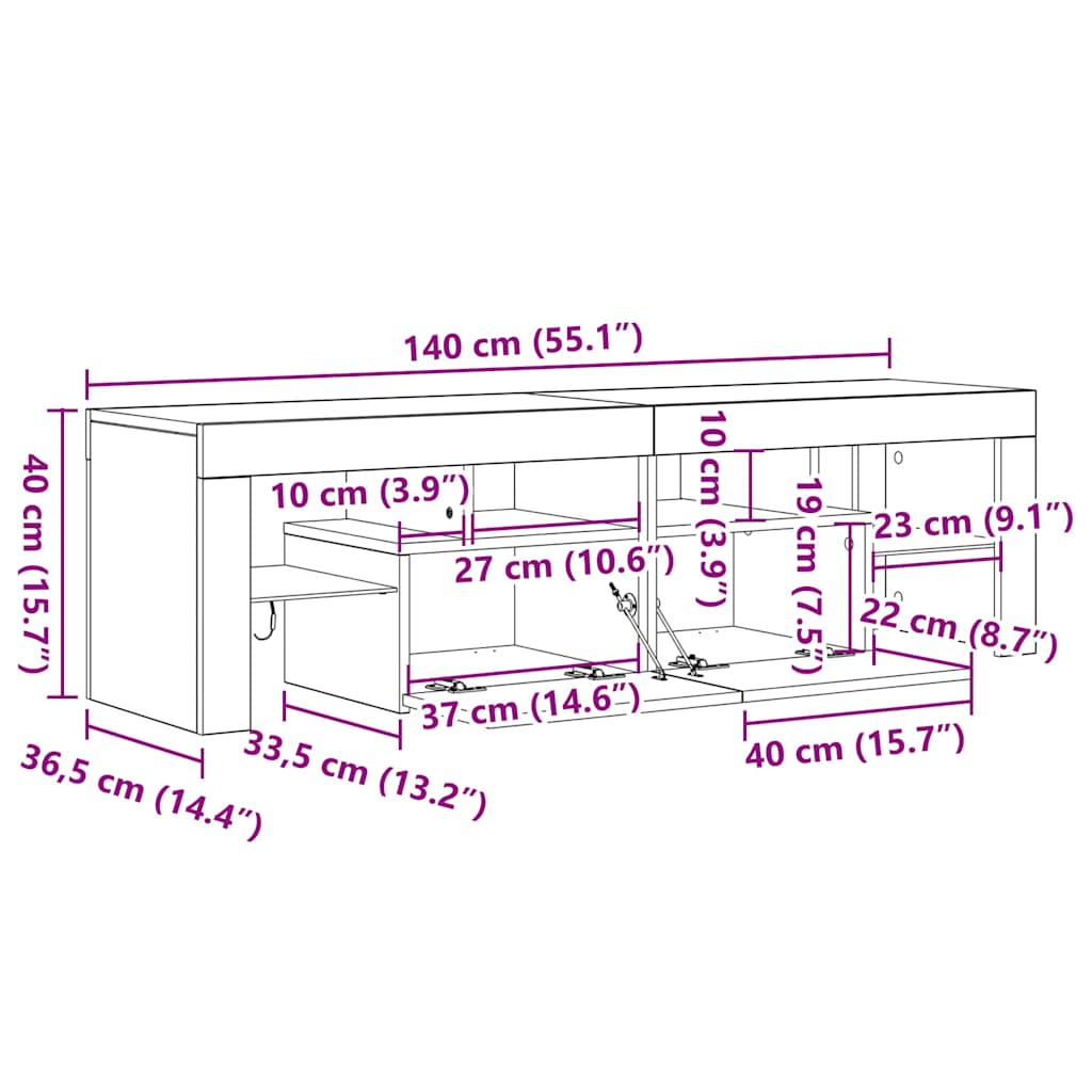 TV skříňka s LED osvětlením šedá sonoma 140 x 36,5 x 40 cm - obrázek 16