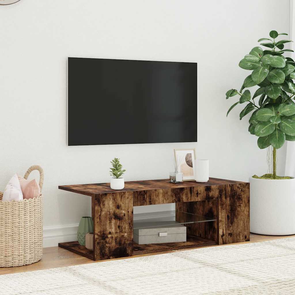 vidaXL TV-Schrank mit LED-Leuchten Räuchereiche 90x39x30 cm