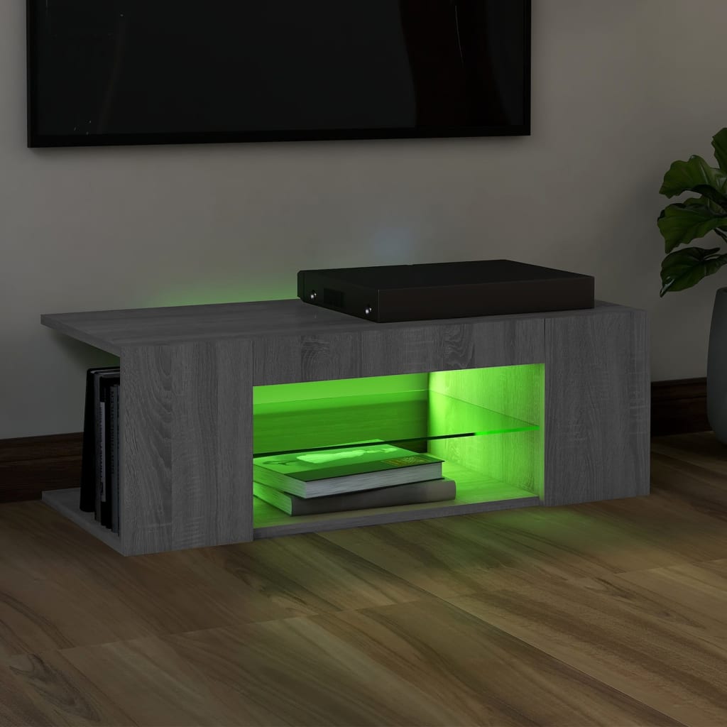 TV-Schrank mit LED-Leuchten Grau Sonoma 90x39x30 cm | Stepinfit.de