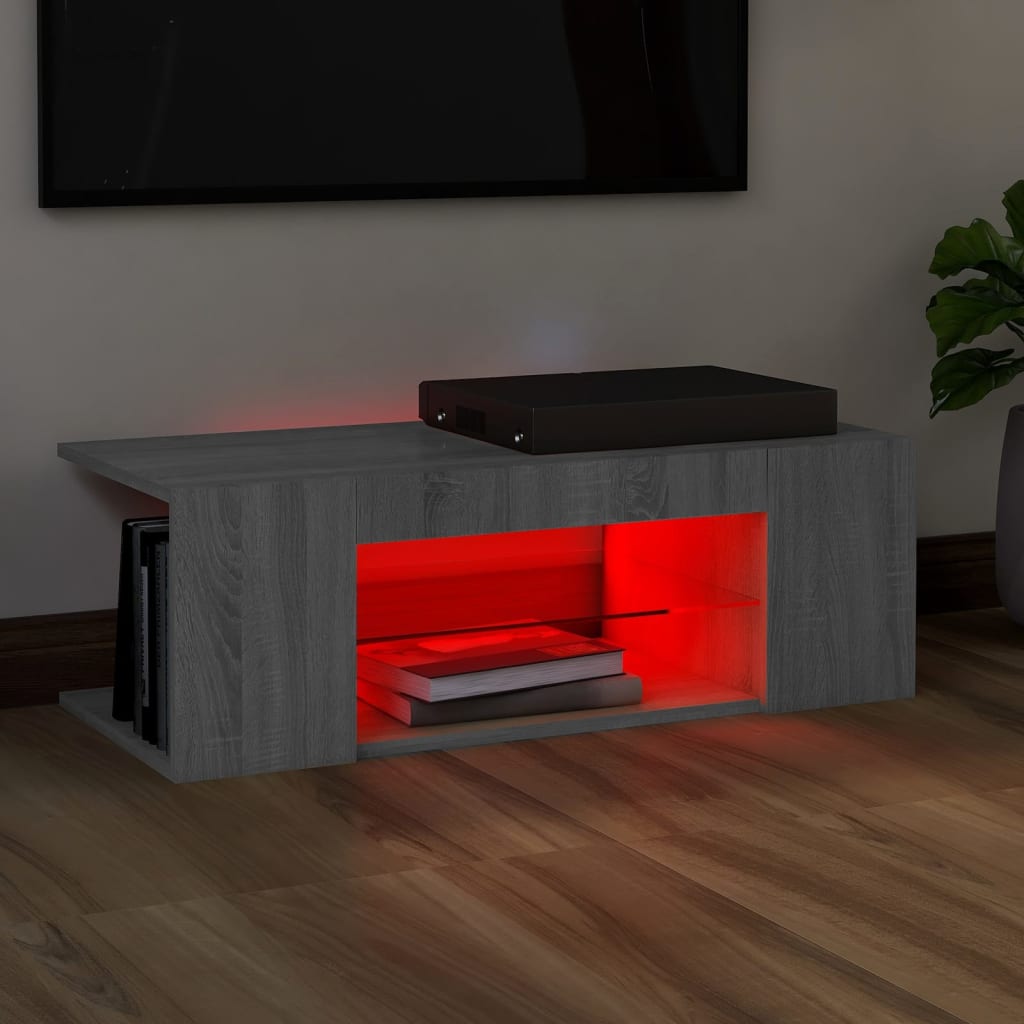 TV-Schrank mit LED-Leuchten Grau Sonoma 90x39x30 cm | Stepinfit.de