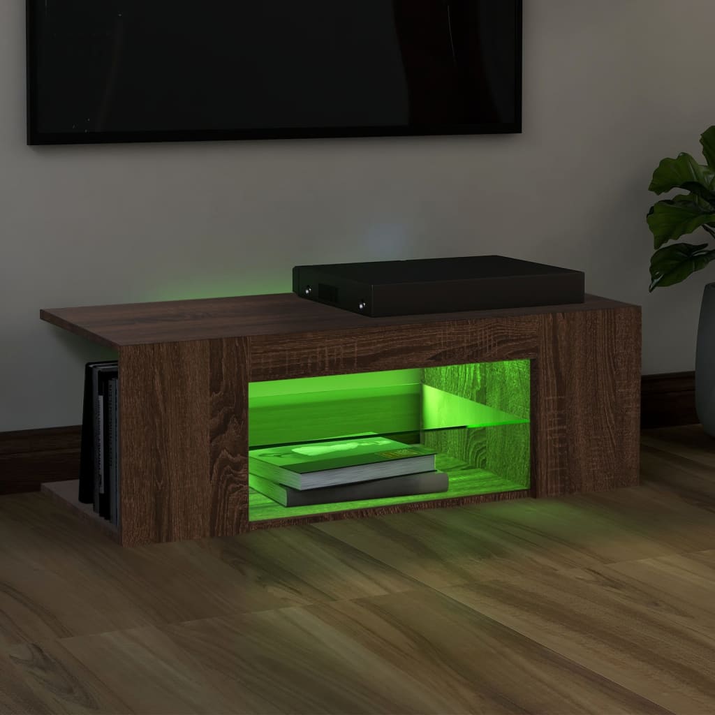 TV-Schrank mit LED-Leuchten Braun Eichen-Optik 90x39x30 cm | Stepinfit.de