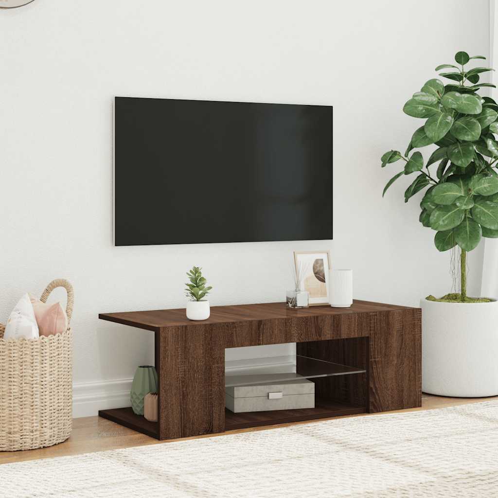 vidaXL Comodă TV cu lumini LED, stejar maro, 90x39x30 cm