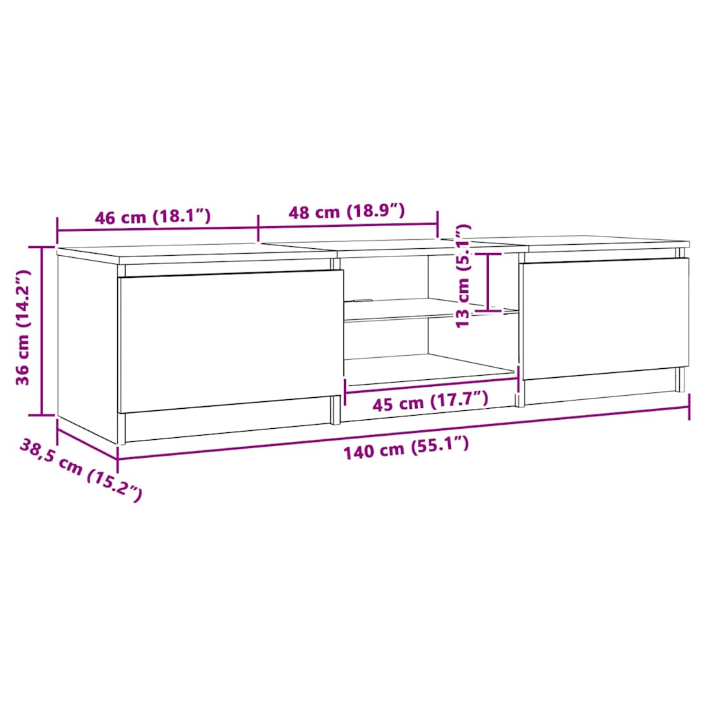 TV skříňka s LED osvětlením kouřový dub 140 x 40 x 36 cm - obrázek 14