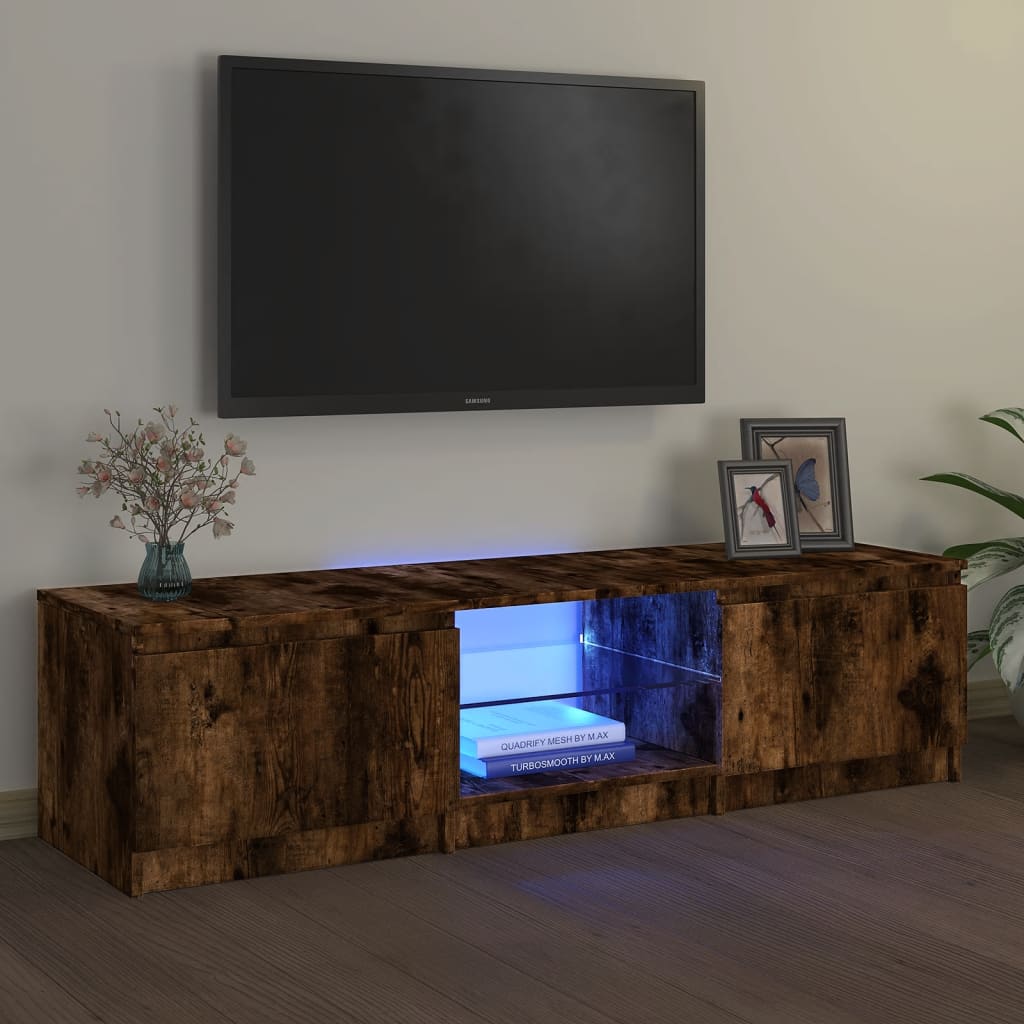 Comodă TV cu lumini LED, stejar fumuriu, 140x40x35,5 cm