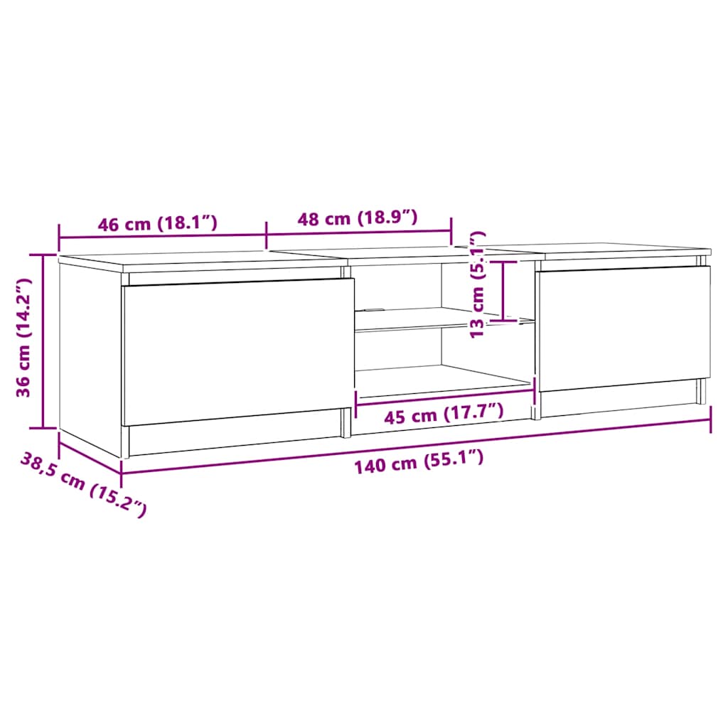 TV skříňka s LED osvětlením šedá sonoma 140x40x36 c - obrázek 14