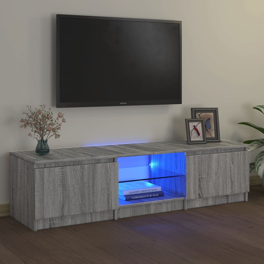 vidaXL Comodă TV cu lumini LED, gri sonoma, 140x40x35,5 cm