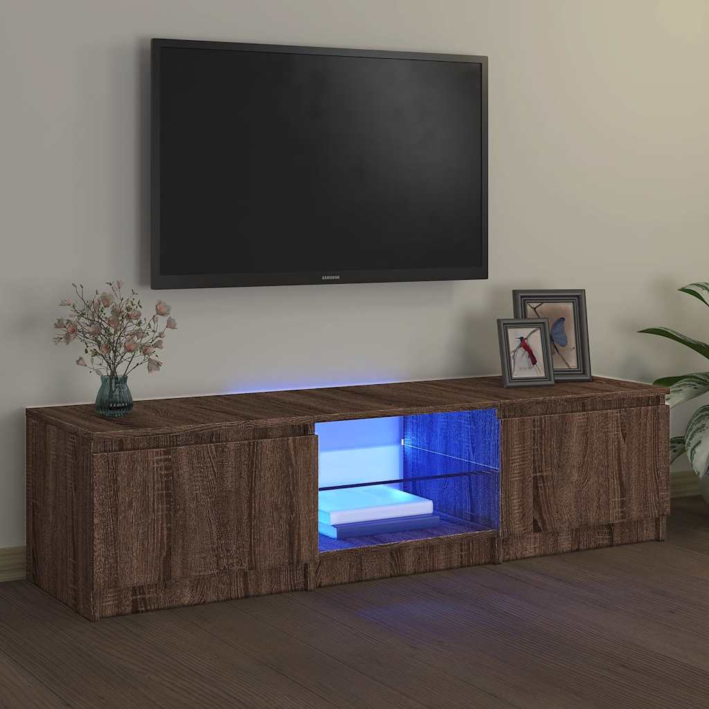 vida XL TV-Schrank mit LED-Leuchten Braun Eichen-Optik 140x 40x 35,5 cm