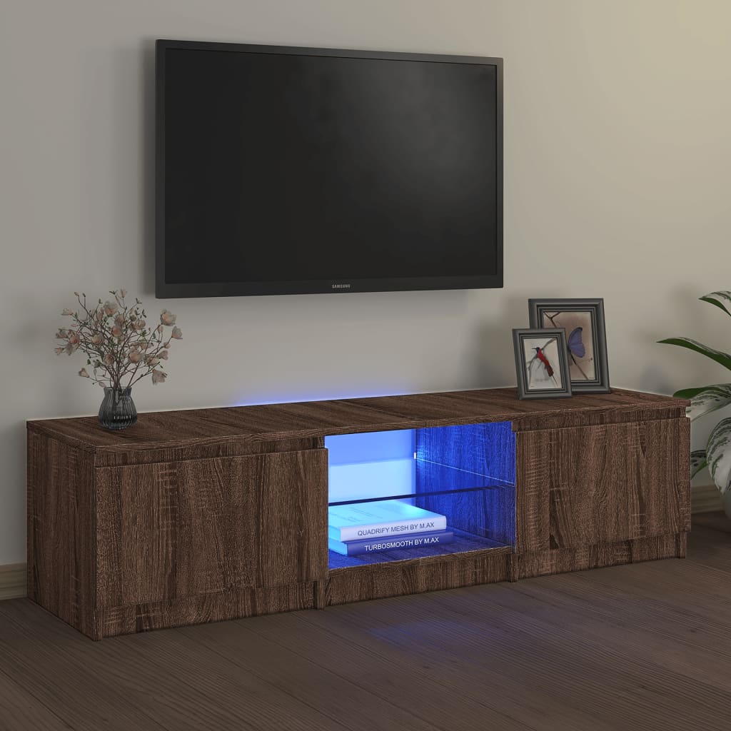 vidaXL Comodă TV cu lumini LED, stejar maro, 140x40x35,5 cm