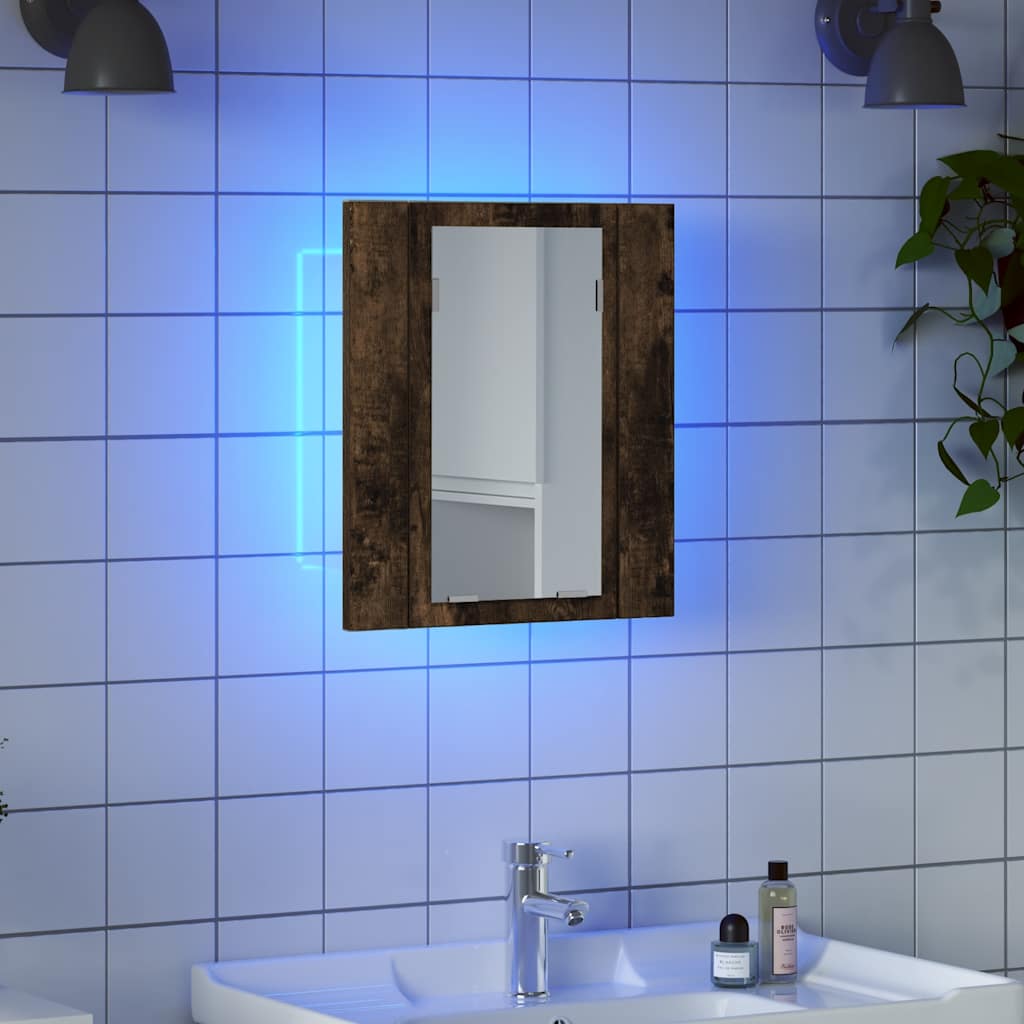vidaXL füstöstölgy színű szerelt fa LED-es tükrös szekrény 40x12x45 cm