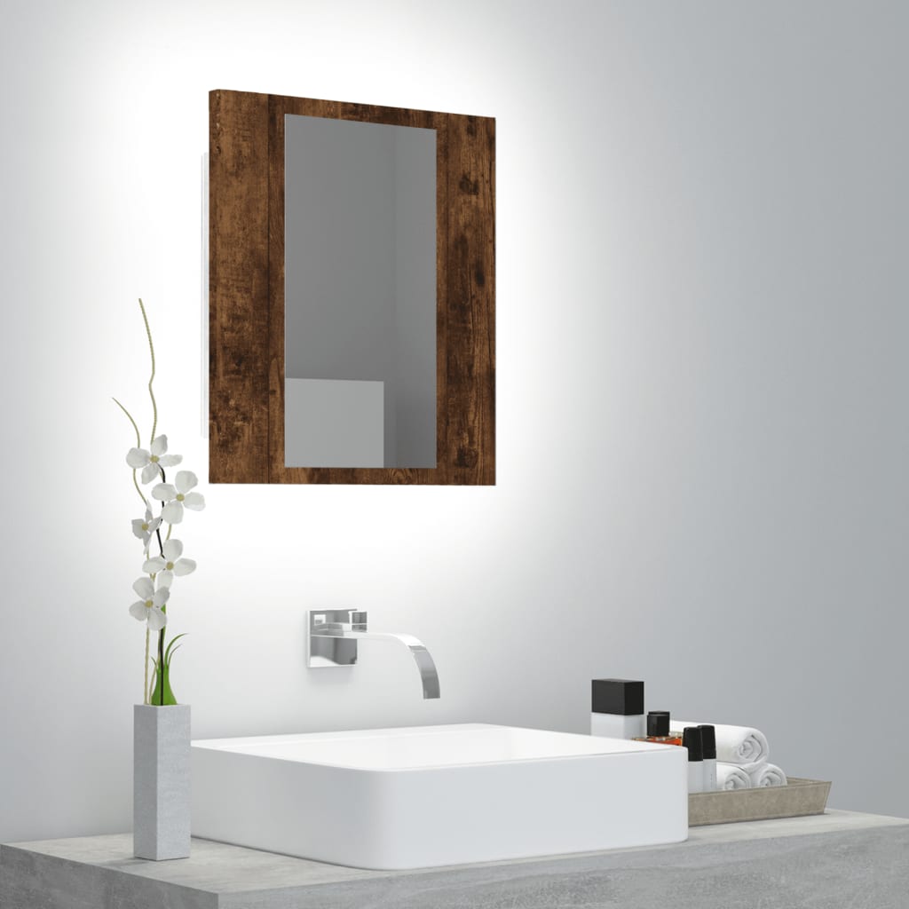 vidaXL Dulap cu oglindă de baie LED, stejar fumuriu, 40x12x45 cm, lemn