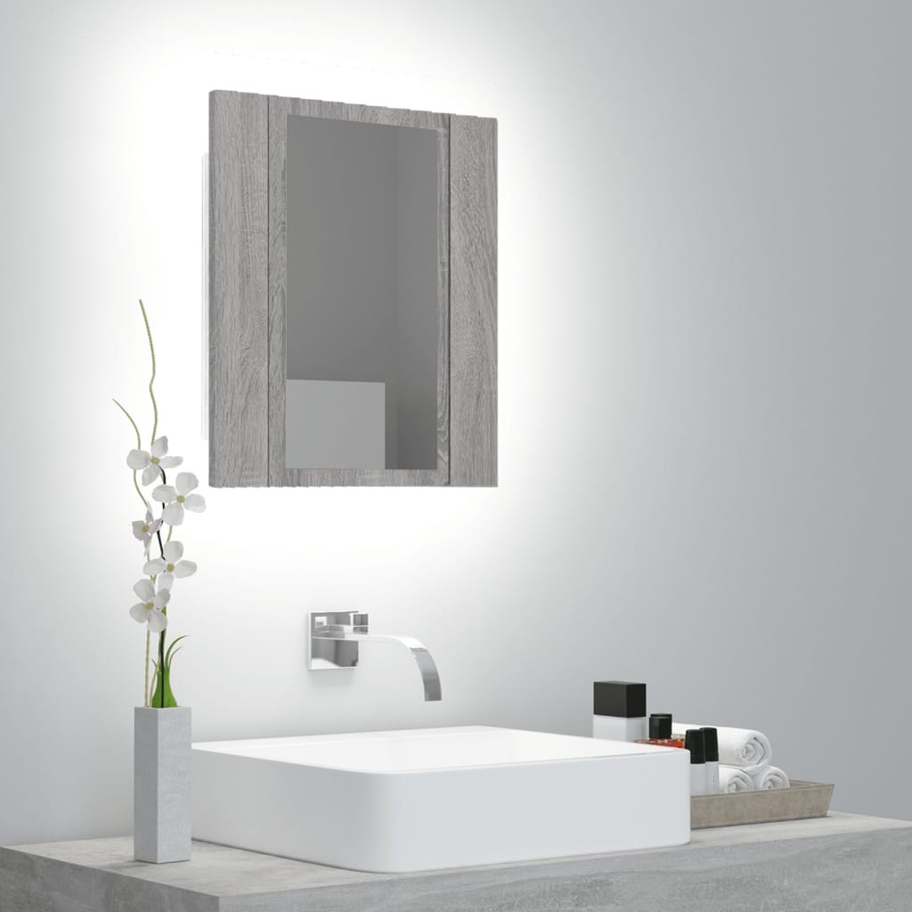vidaXL Dulap cu oglindă cu LED de baie, gri sonoma, 40x12x45 cm, lemn