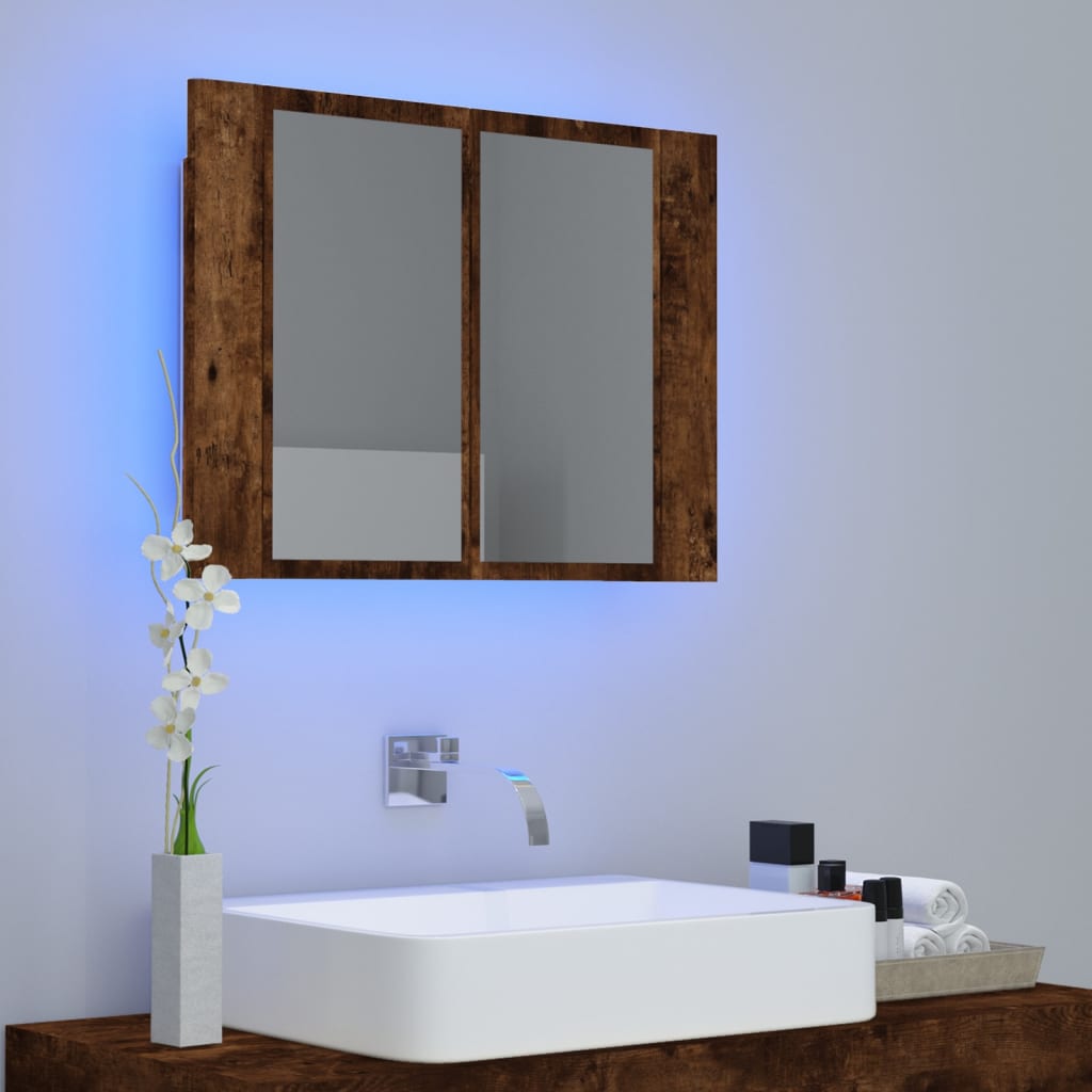 vidaXL LED Mirror Cabinet Smoked Oak 60x12x45 cm Engineered Wood