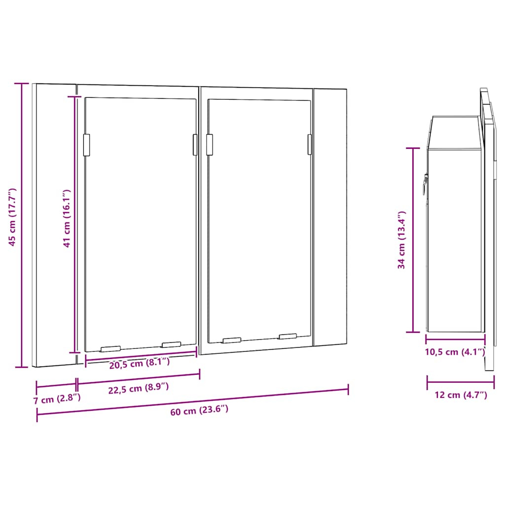 Zrcadlová skříňka s LED kouřový dub 60x12x45cm kompozitní dřevo - obrázek 14