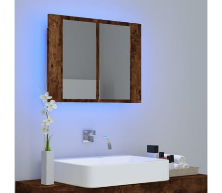 vidaXL Spiegelkast LED 60x12x45 cm bewerkt hout gerookt eikenkleurig