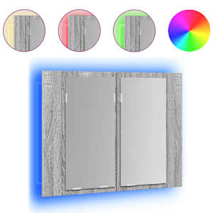 vidaXL LED-peegelkapp, hall Sonoma tamm, 60 x 12 x 45 cm, tehispuit