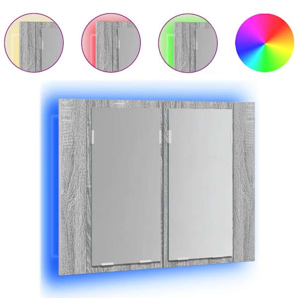 vidaXL LED-peegelkapp, hall Sonoma tamm, 60 x 12 x 45 cm, tehispuit