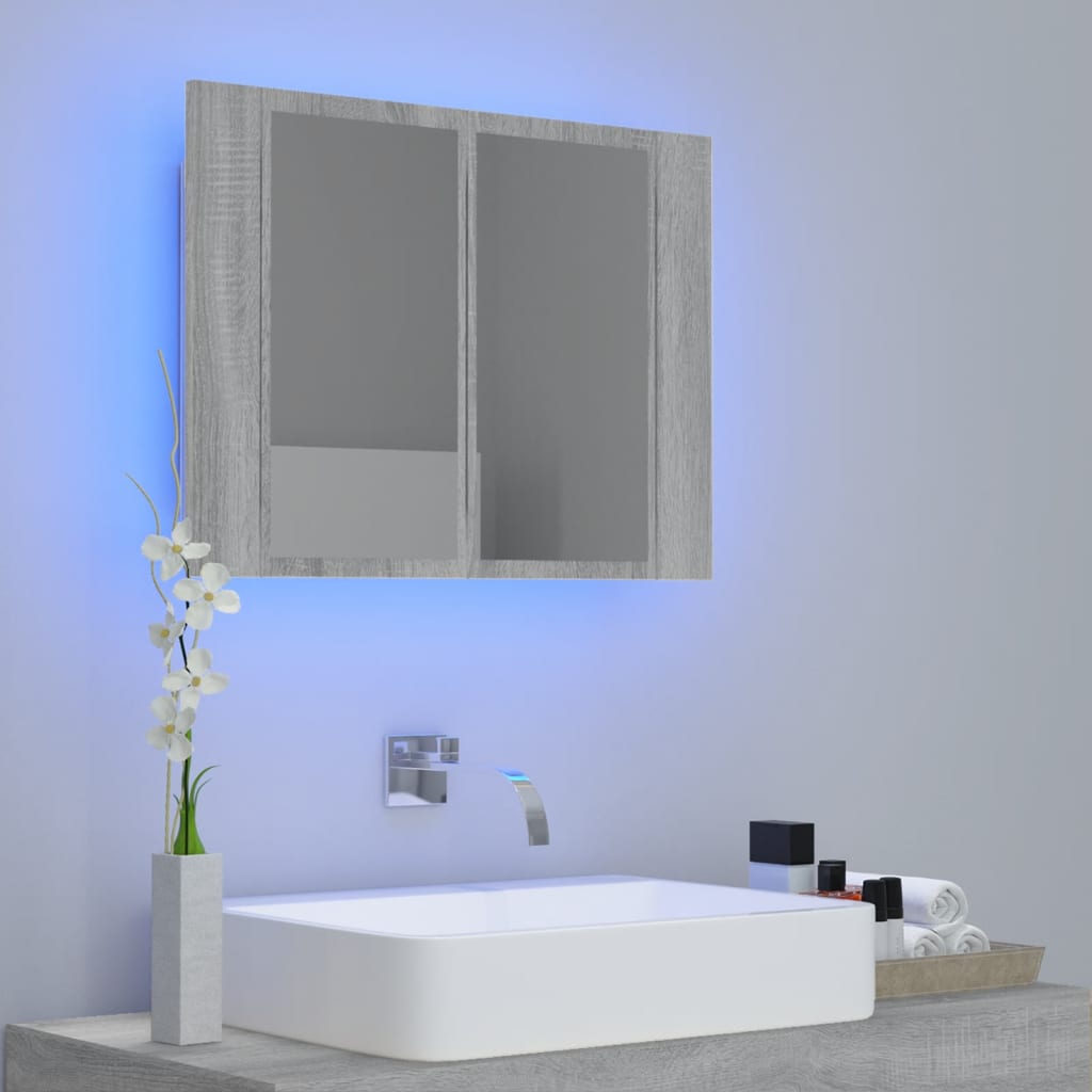 vidaXL Armoire à miroir LED Sonoma gris 60x12x45 cm Bois d'ingénierie