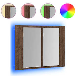 vidaXL LED-peegelkapp, pruun tamm, 60 x 12 x 45 cm, tehispuit