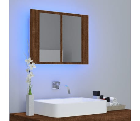 vidaXL Mobile Specchio LED Rovere Marrone 60x12x45cm Legno Multistrato