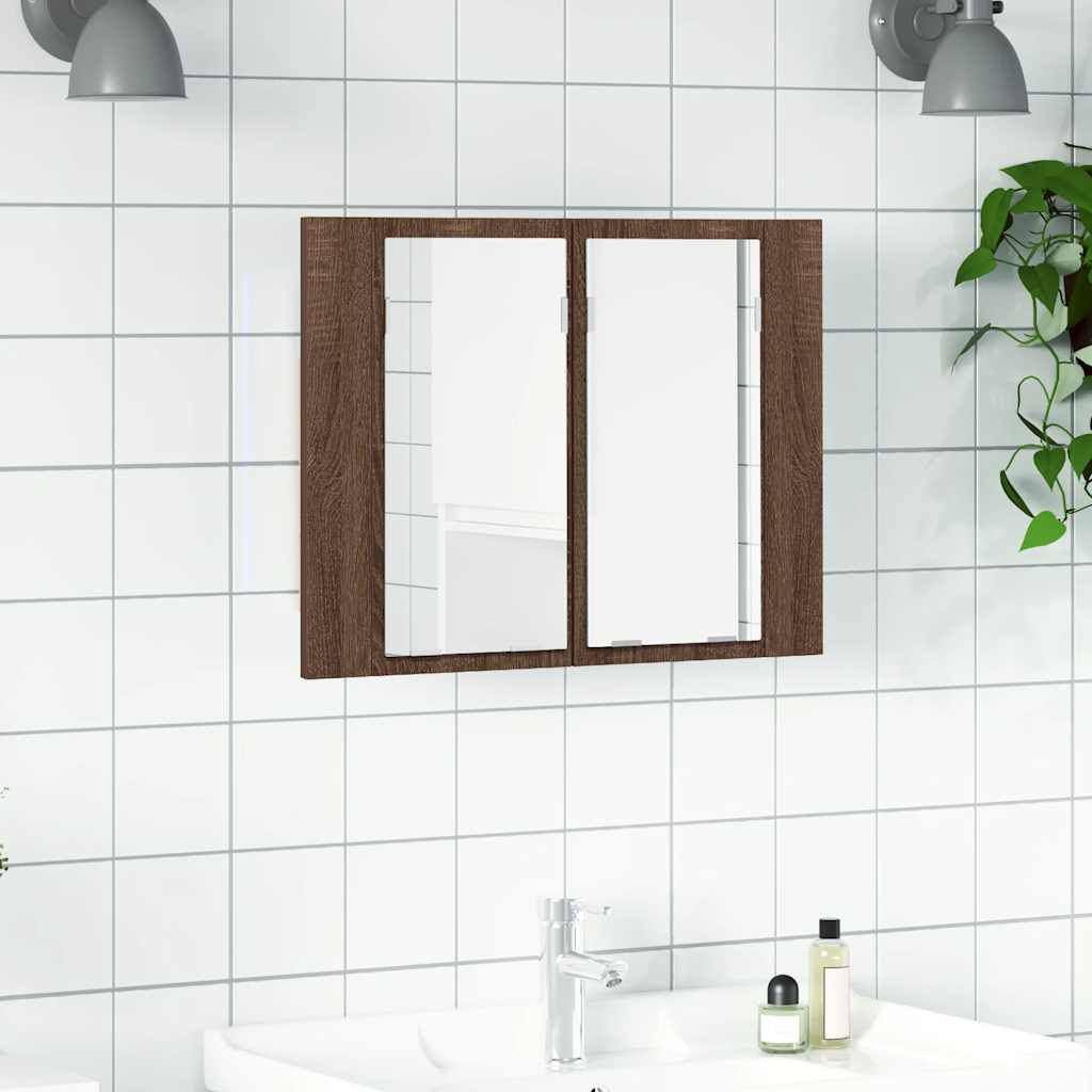 vidaXL Dulap cu oglindă & LED stejar maro 60x12x45 cm lemn compozit