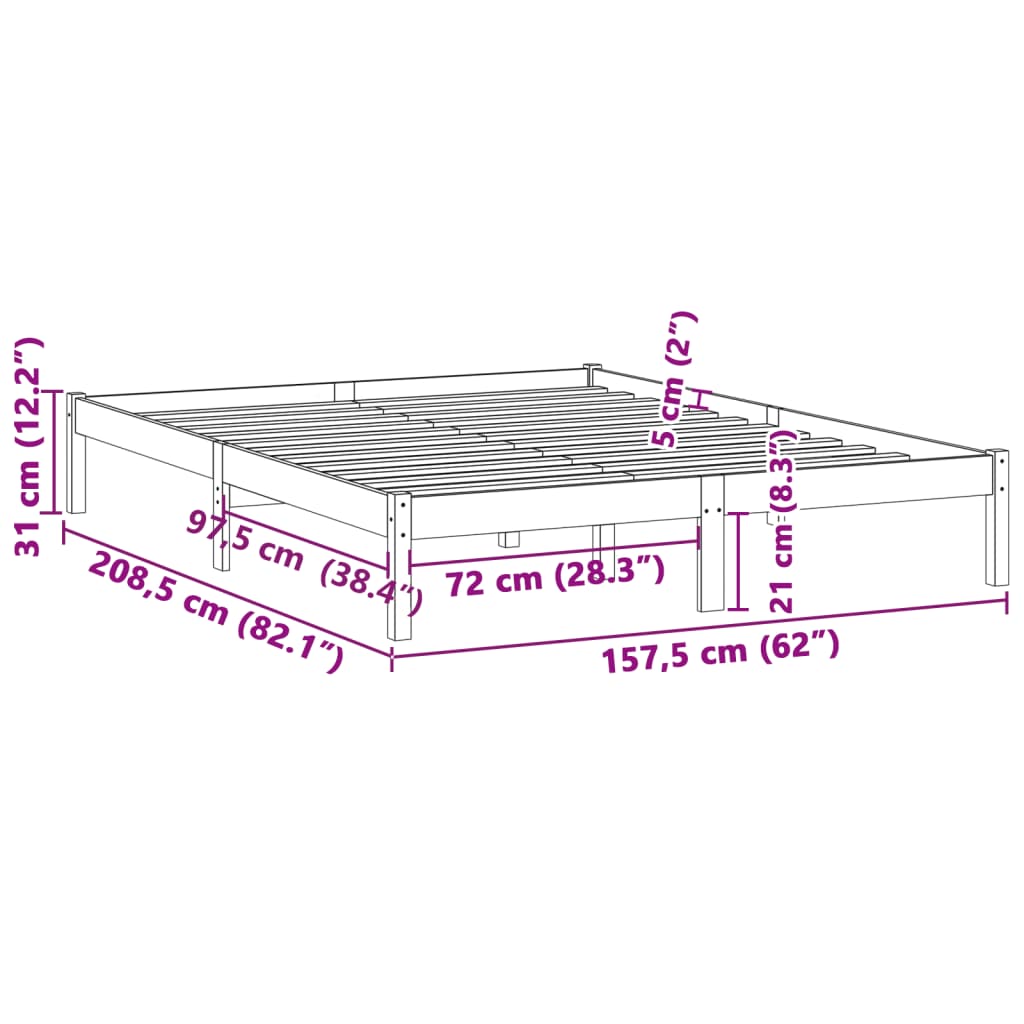 Bed Frame Platform Double Bed Frame 53.9"x74.8" Solid Wood Pine Full vidaXL