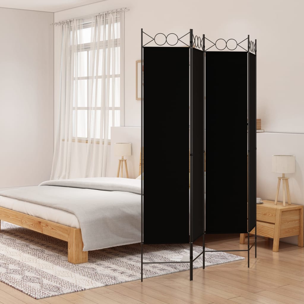 vida XL 4-tlg. Paravent Schwarz 160x 200 cm Stoff