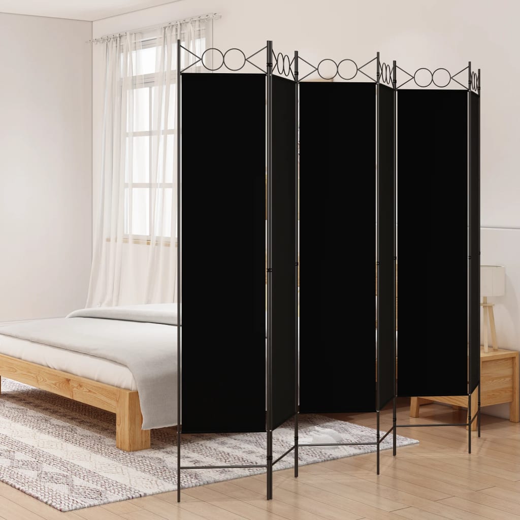 vidaXL Paravan de cameră cu 6 panouri, negru, 240x200 cm, textil
