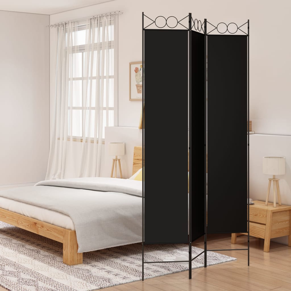 vidaXL Paravan de cameră cu 3 panouri, negru, 120x220 cm, textil