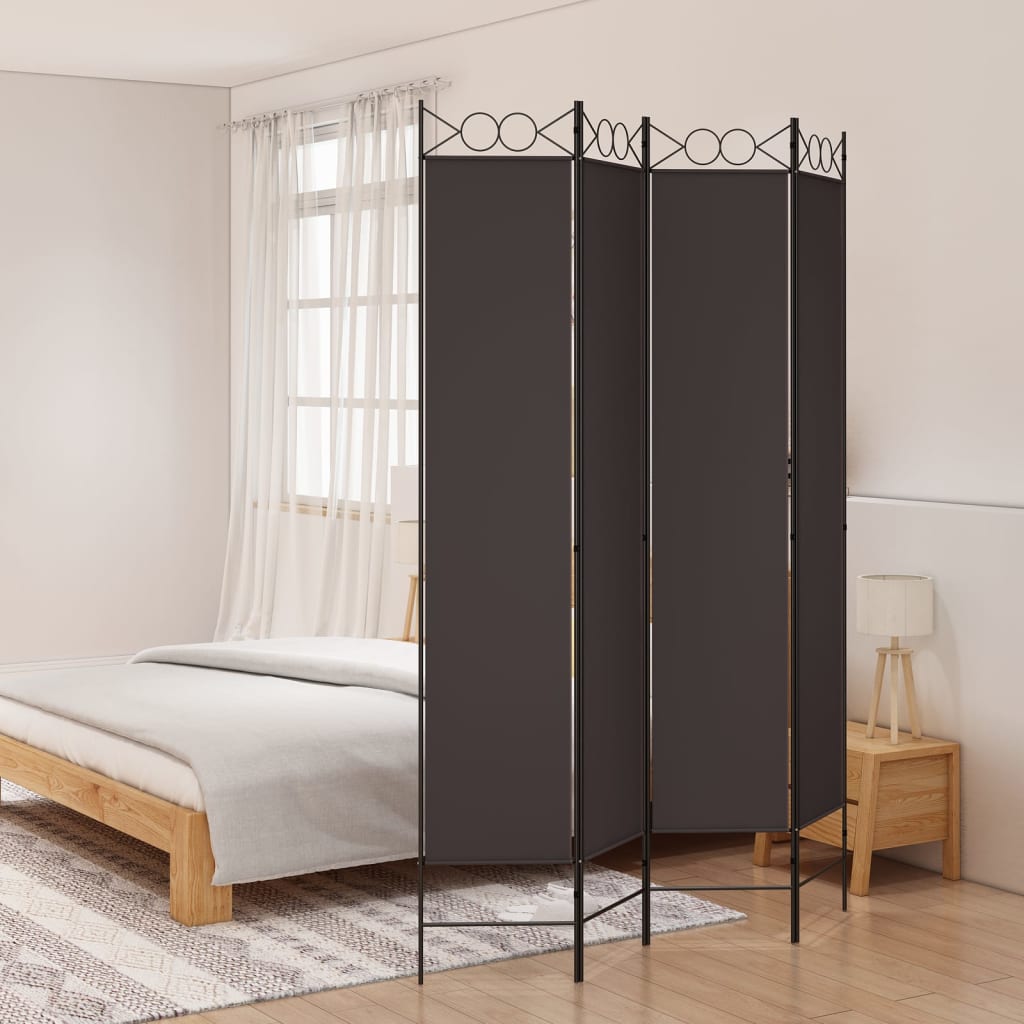 vidaXL Biombo/divisória com 4 painéis 160x220 cm tecido castanho