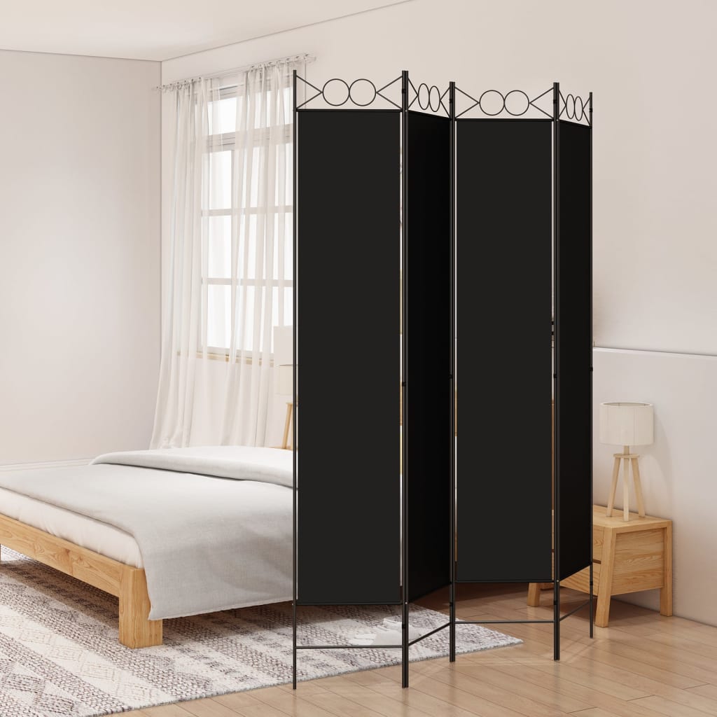 vida XL 4-tlg. Paravent Schwarz 160x 220 cm Stoff