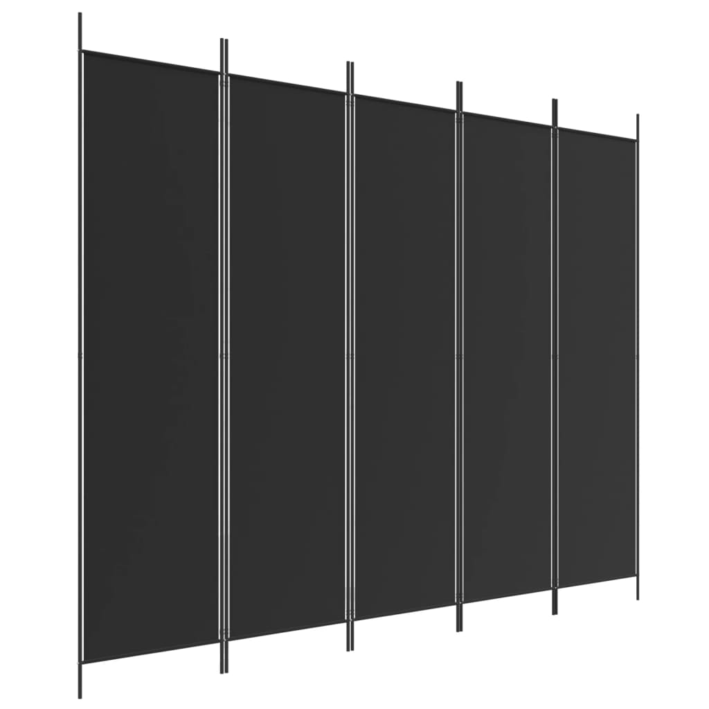 Paravan de cameră cu 5 panouri, negru, 250×200 cm, textil