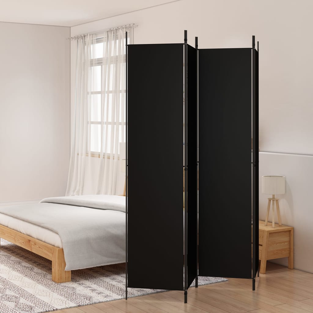 vida XL 4-tlg. Paravent Schwarz 200x 220 cm Stoff