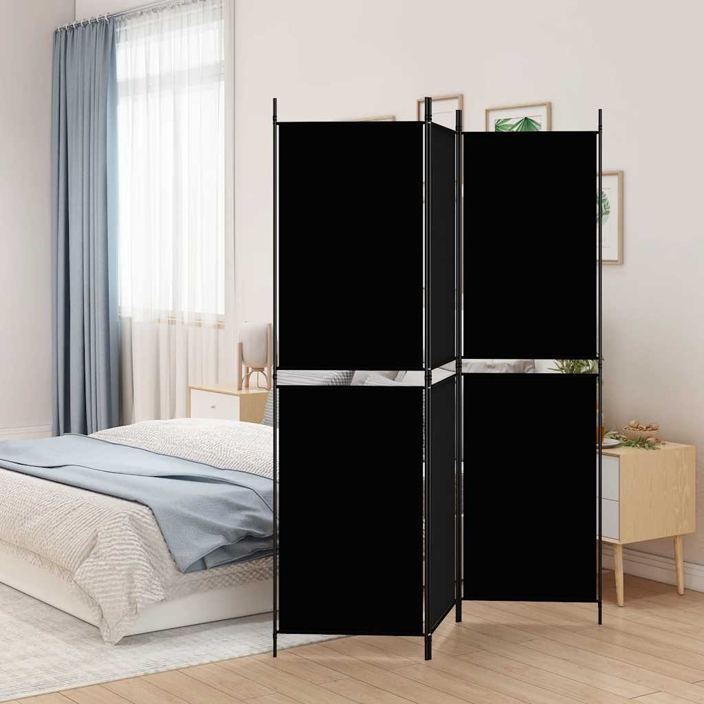 vidaXL Paravan de cameră cu 3 panouri, negru, 150 x 180 cm, textil