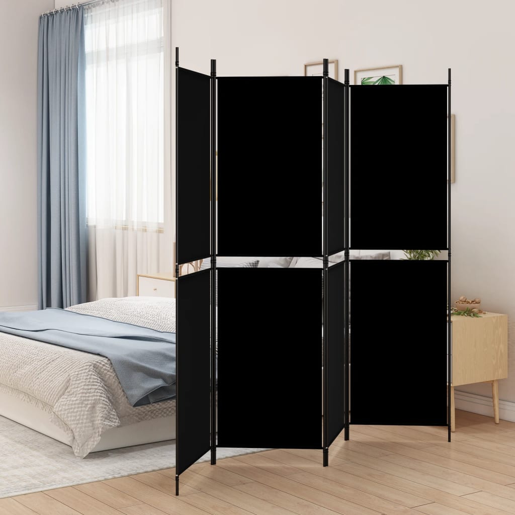 vida XL 4-tlg. Paravent Schwarz 200x 180 cm Stoff