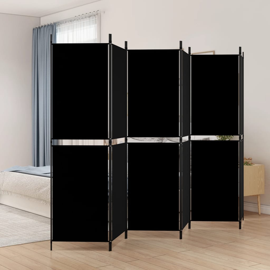 vidaXL 6-Panel Room Divider Black 300×180 cm Fabric